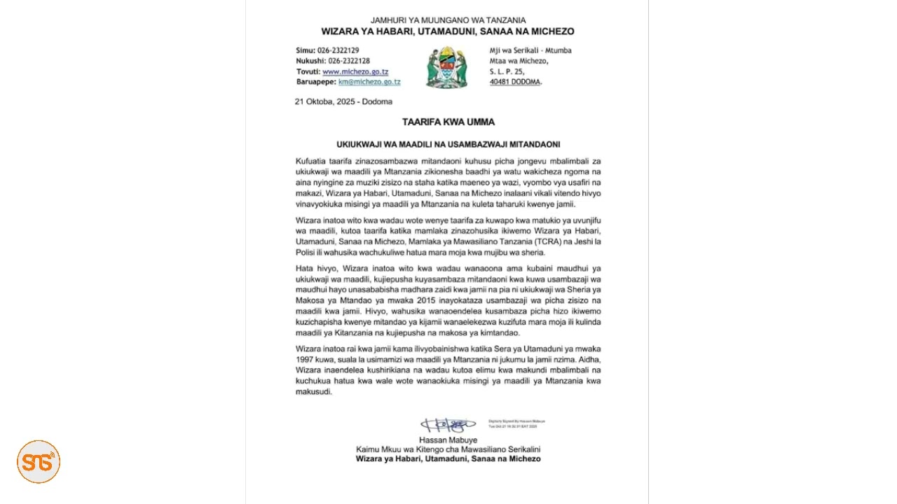 Taarifa! ONYO latolewa kwa watumiaji wa mitandao Tanzania kupost maudhui haya, wizara ya Habari,....