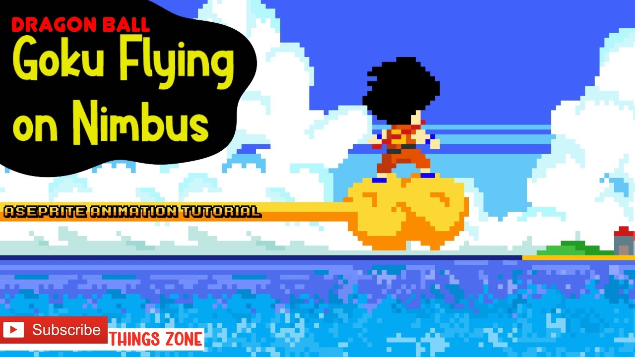 Aseprite Animation Tutorial/Dragon Ball: Goku Flying on Nimbus. Goku volando en Nimbus/Pixel Art
