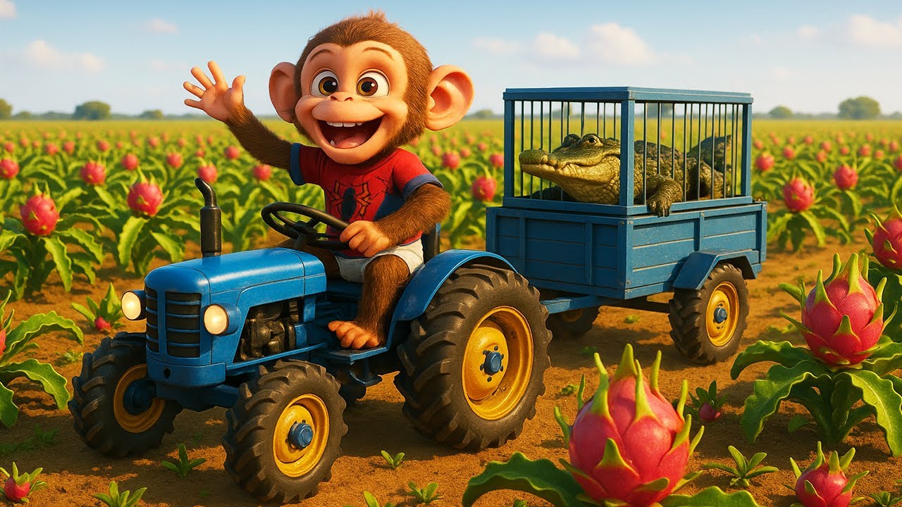 Monkey iZi Drives Tractor to Harvest Peaches and Catch a Sneaky Thief on the Farm! 🐒🍑🚜