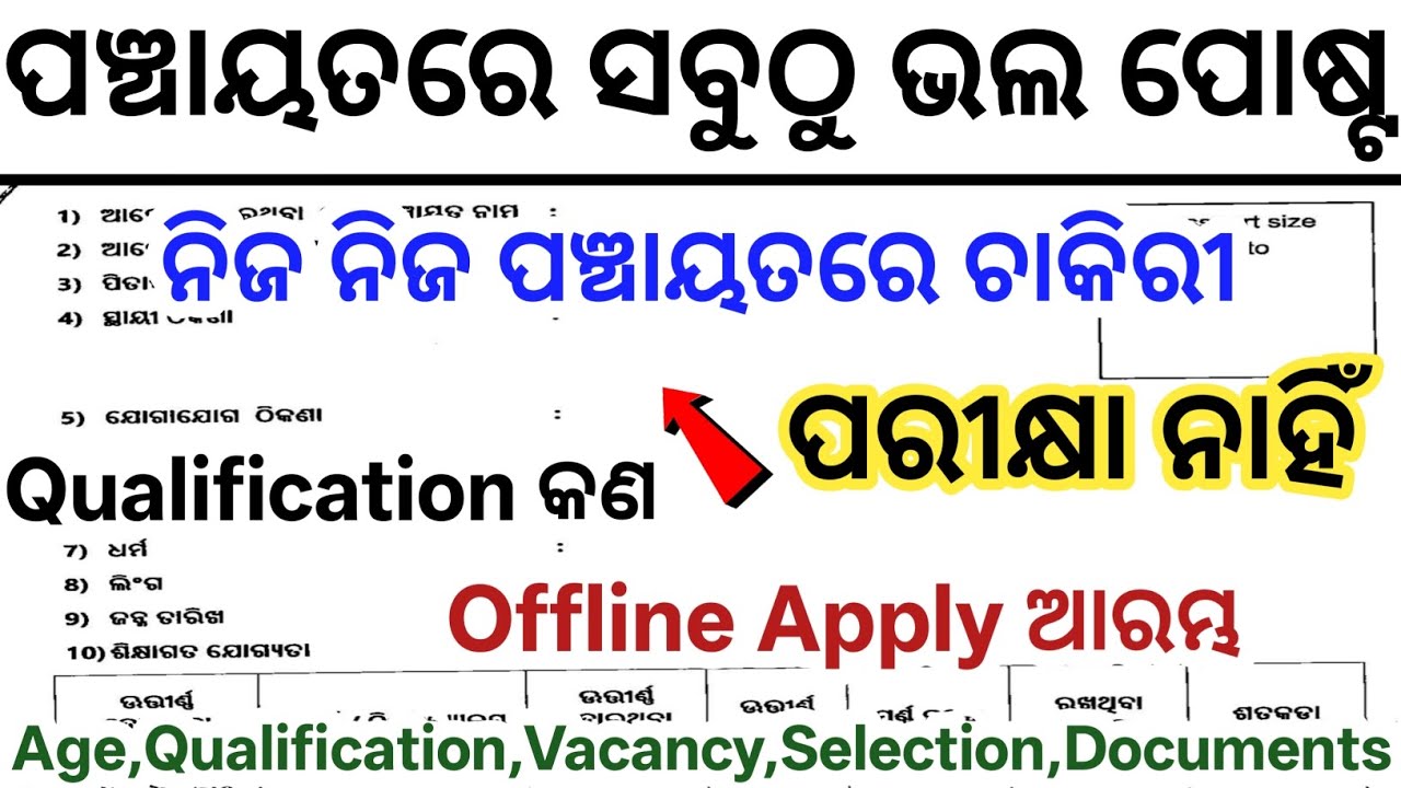 Odisha Panchayat Level Govt Jobs 2026// Odisha Latest Govt Jobs// Odisha Panchayat Job Vacancy 2026