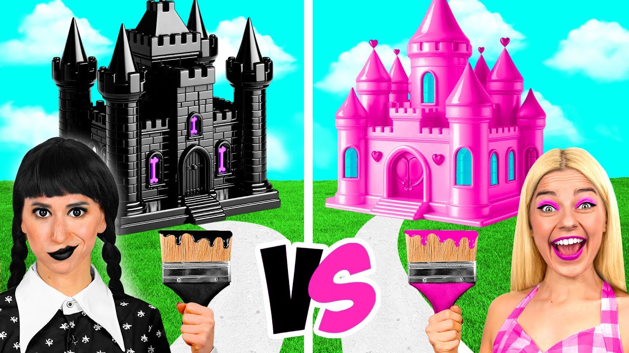 Уэнсдей Против Барби Домики Одного Цвета Челлендж | Сумасшедший Челлендж