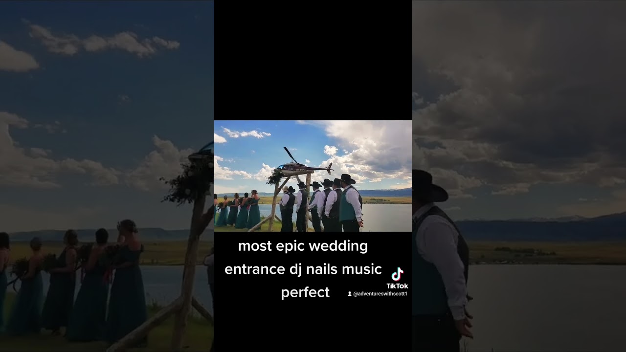 epic wedding entrance by helicopter