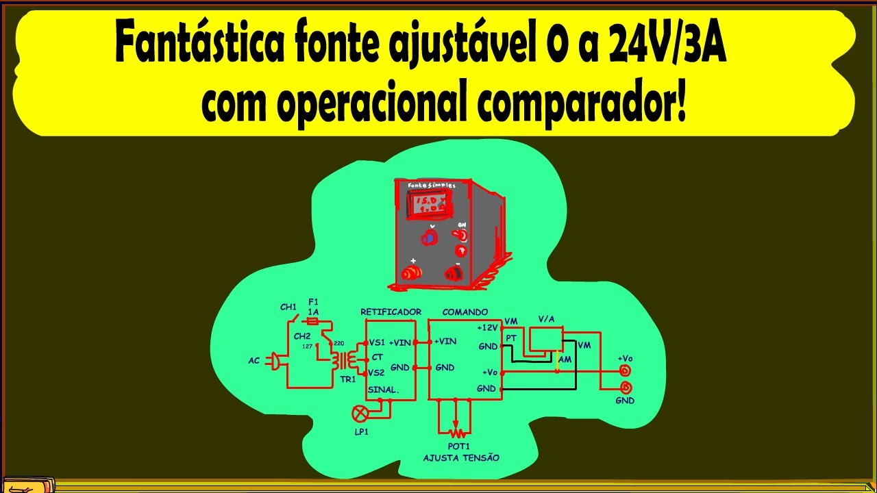 Fantástica fonte ajustável 0 a 24V/3A com operacional comparador!