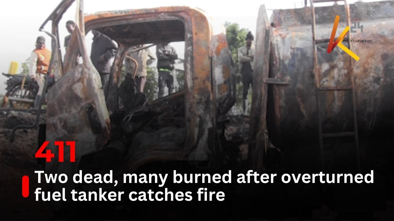 Two dead, many burned after overturned fuel tanker catches fire