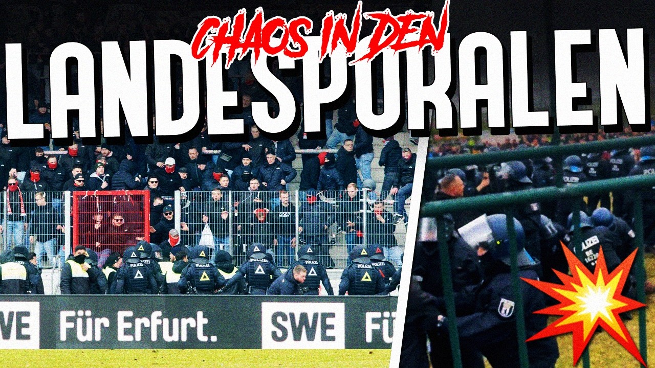 Ultras Erfurt st&uuml;rmen Innenraum! Ausschreitungen zwischen BFC und Polizei!
