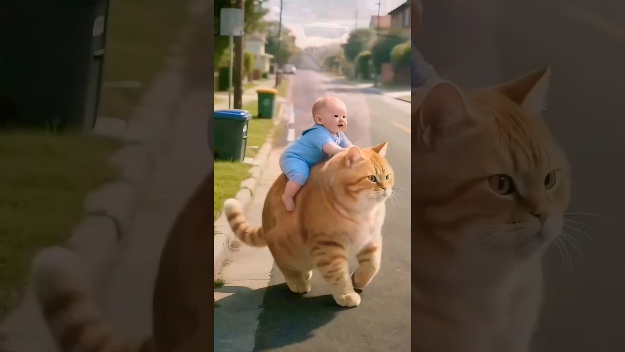 #cat #cats #catshorts #cartoons #babyboy on cat back #kids #treandingshort #viralshort #foryou