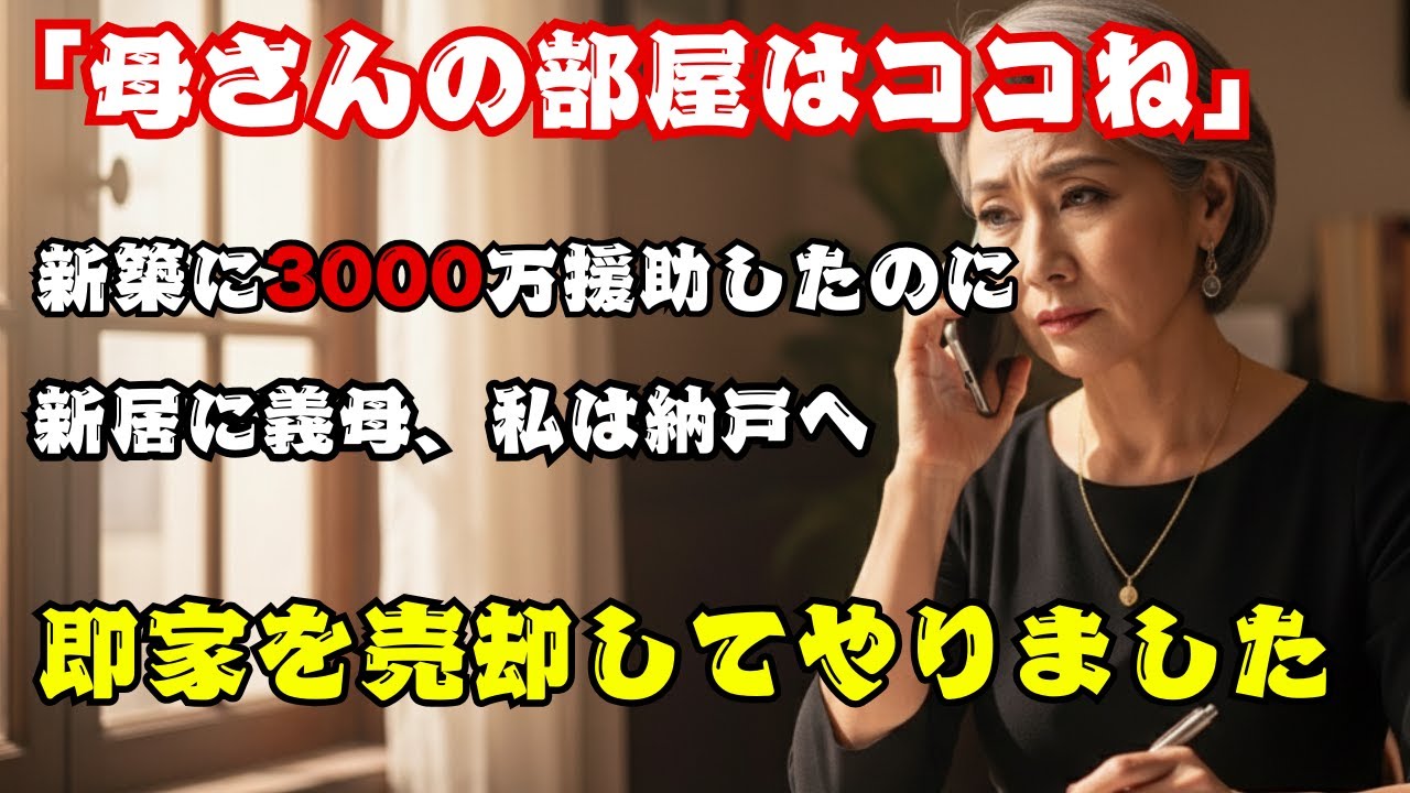 「新居の資金を全額出した私を納戸へ追いやる息子夫婦『今日から義母さんが住むから』→ブチギレた私は即売却！家を失った勘違い家族に地獄を見せてやりました」【60代以上の方へ】.