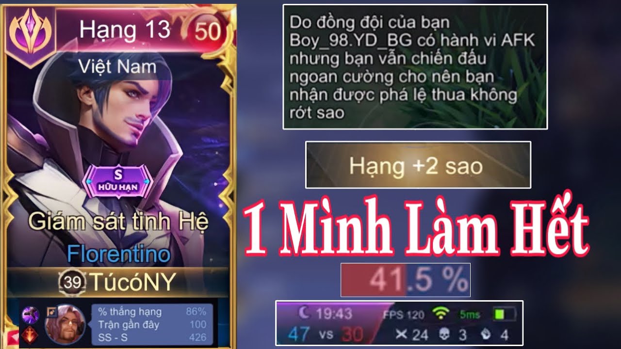 Đồng Đội AFK 1 M&igrave;nh T&uacute; c&oacute; NY G&aacute;nh Team Với Vị Tướng Florentino Cực M&atilde;n Nh&atilde;n +2 Sao Với 40% Dame