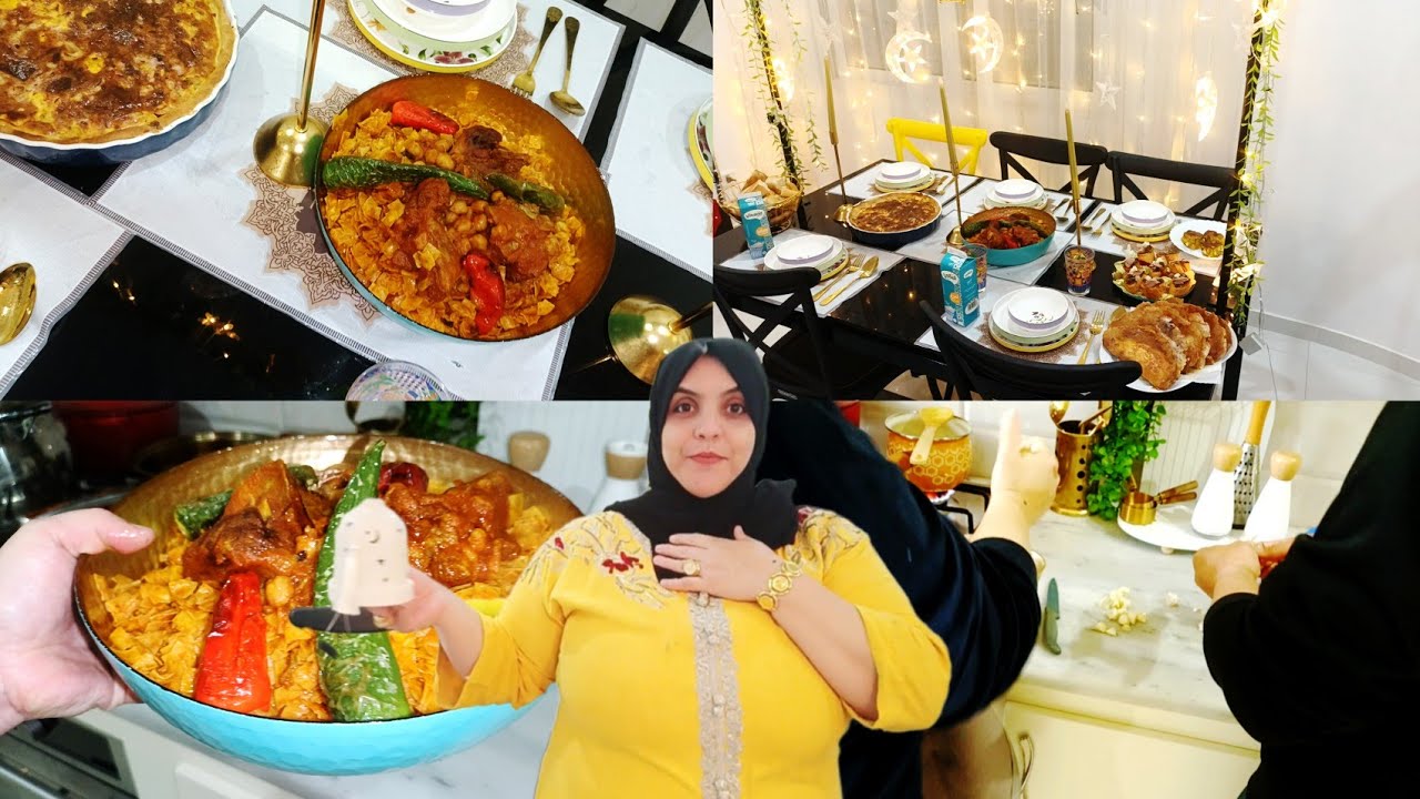 اليوم أبدع راجلي فالكوجينة ربي اعطاني على قد قلبي طاولة رمضان8 نواصر بالعلوش و سلاطة بلنكيت و تارت