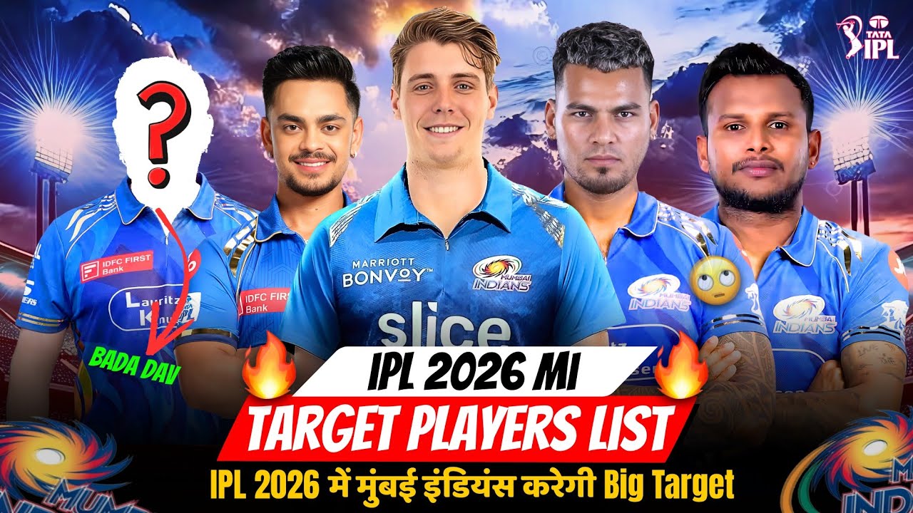 IPL 2026 Mumbai Indians Target players List | MI Target players For IPL 2026 Mini Auction 
