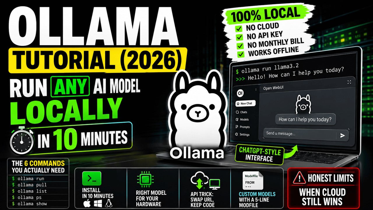 OLLAMA TUTORIAL (2026): RUN ANY AI MODEL LOCALLY IN 10 MINUTES