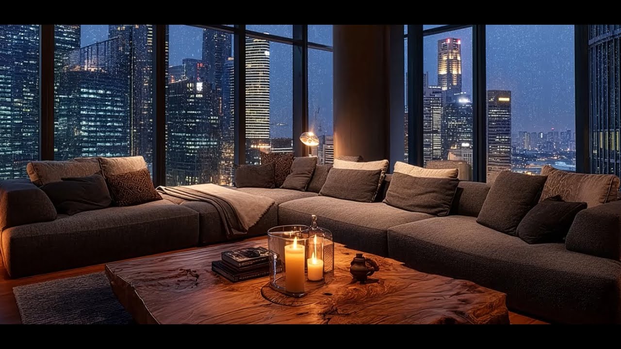 Midnight Rain over the City Skyline 1 Hours