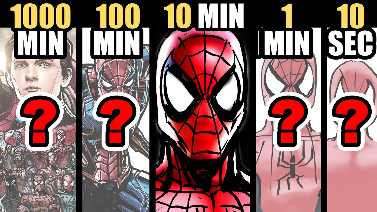 Рисуем ЧЕЛОВЕКА-ПАУКА за 1000 мин | 100 мин | 10 мин | 1 мин | 10 секунд ЧЕЛЛЕНДЖ!