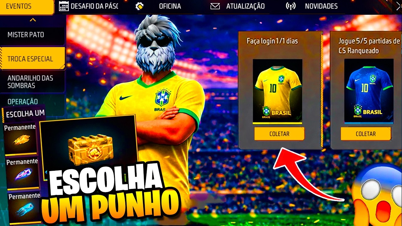 ESCOLHA UM PUNHO! PEGUE A NOVA CAMISA DO BRASIL, CALENDARIO SEMANAL FREE FIRE, NOVIDADES FREE FIRE