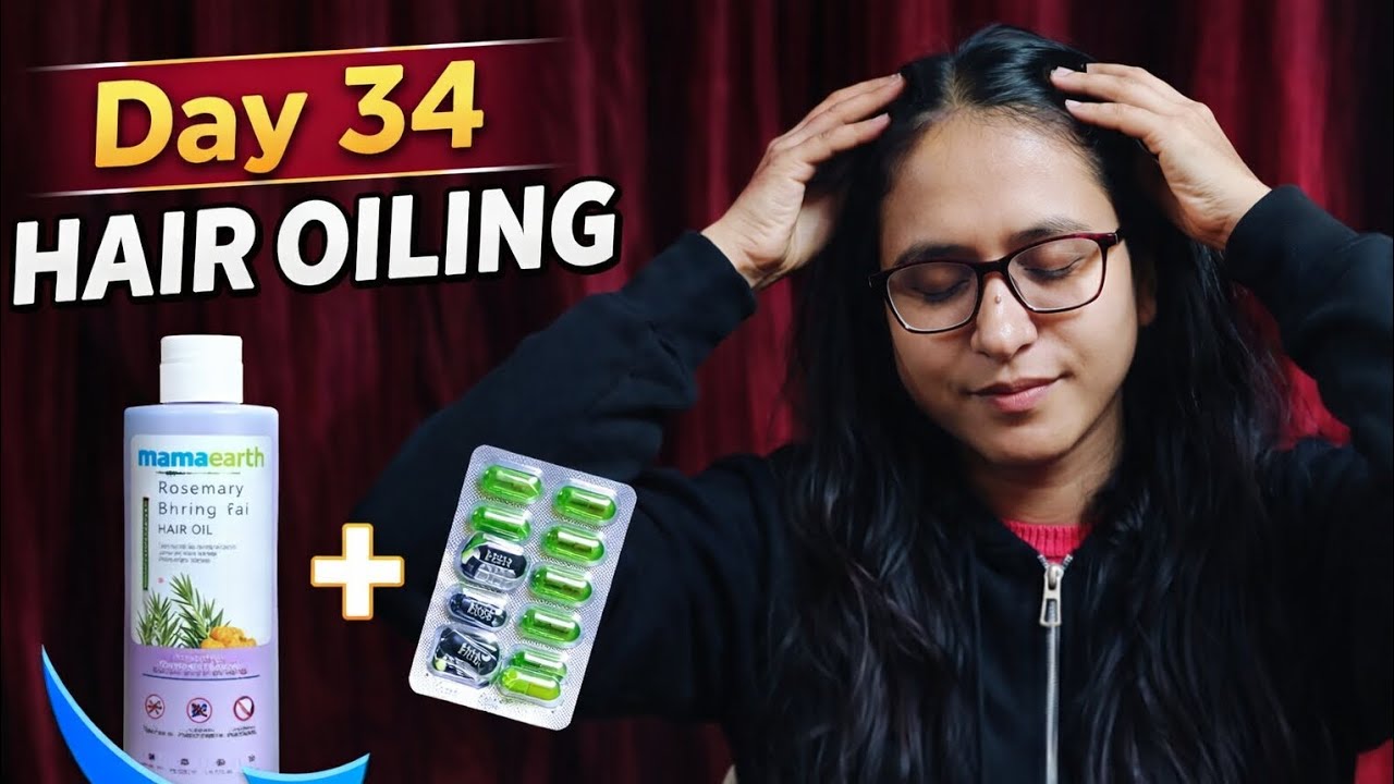 Day 34 🔥 Nourishing My Hair with Oil + Vitamin E. #haircare #reelitfeelit #reelkarofeelkaro #shorts 