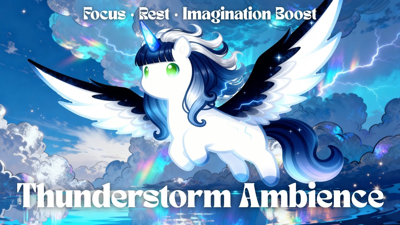 Unicorn Thunderstorm Ambience 🌌 Rain & Gentle Music | Mythical Sky Soundscape (1 Hour)
