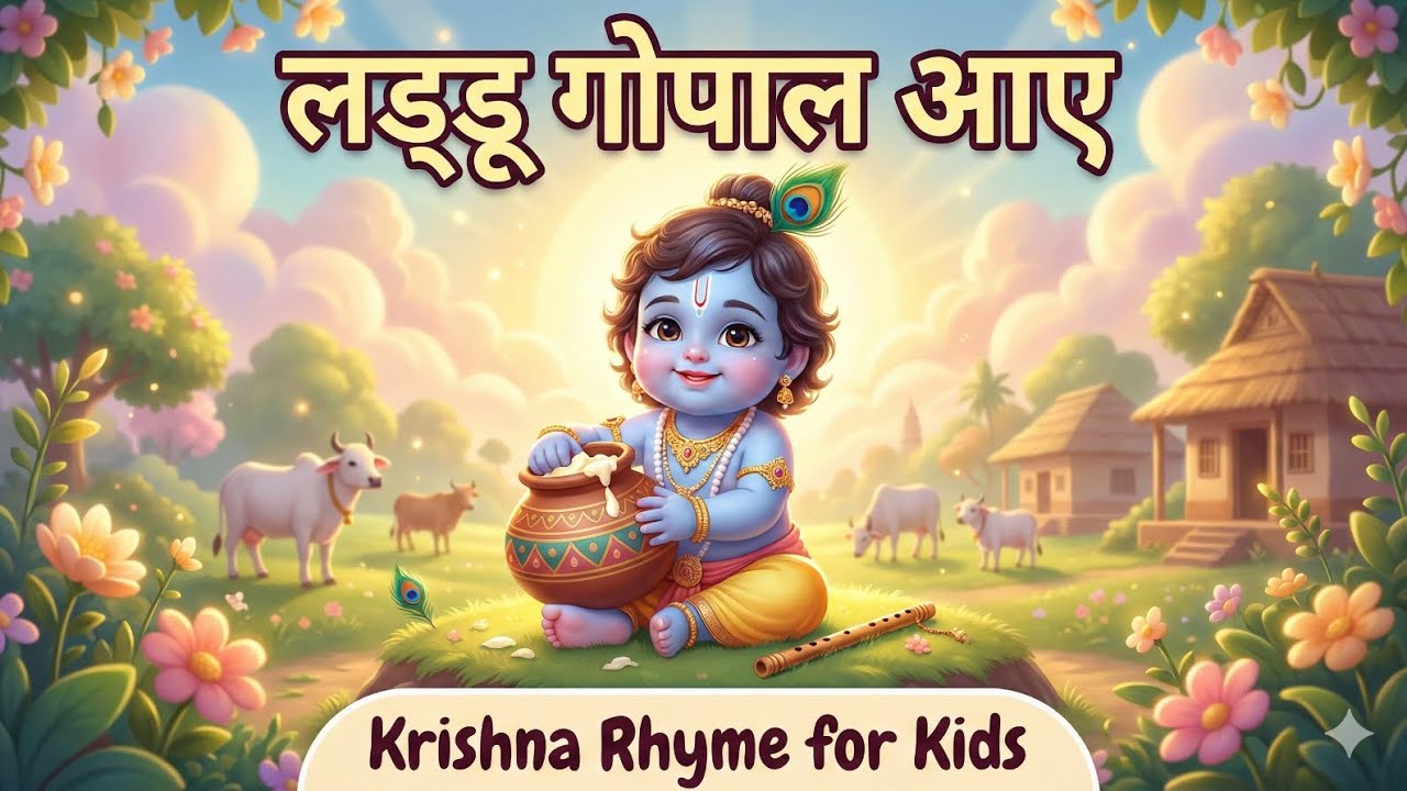 लड्डू गोपाल आए 🦚💙 | Lord Krishna Rhyme for Kids | Janmashtami Special | Hindi Bhajan for Children