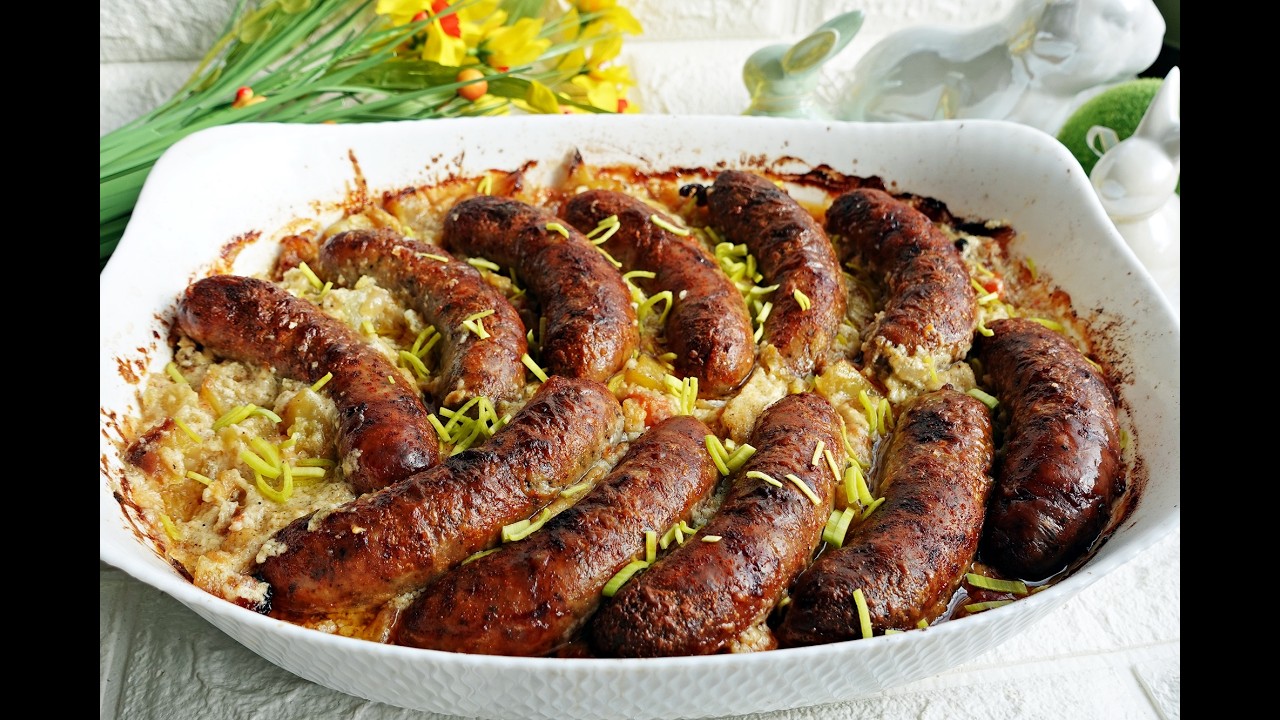 BIAŁA KIEŁBASA ZAPIEKANA W SOSIE CHRZANOWYM #wielkanoc #diner #recipe #food