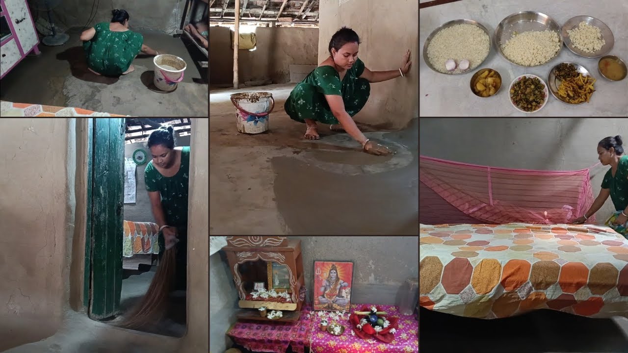 🛖আজ মাটির ঘরটাকে ভালো করে ✅গূছিয়ে পরিষ্কার পরিচ্ছন্ন করে নিলাম🪴 মাটির ঘর অল্পতেই নোংরা হয়ে যায়।।