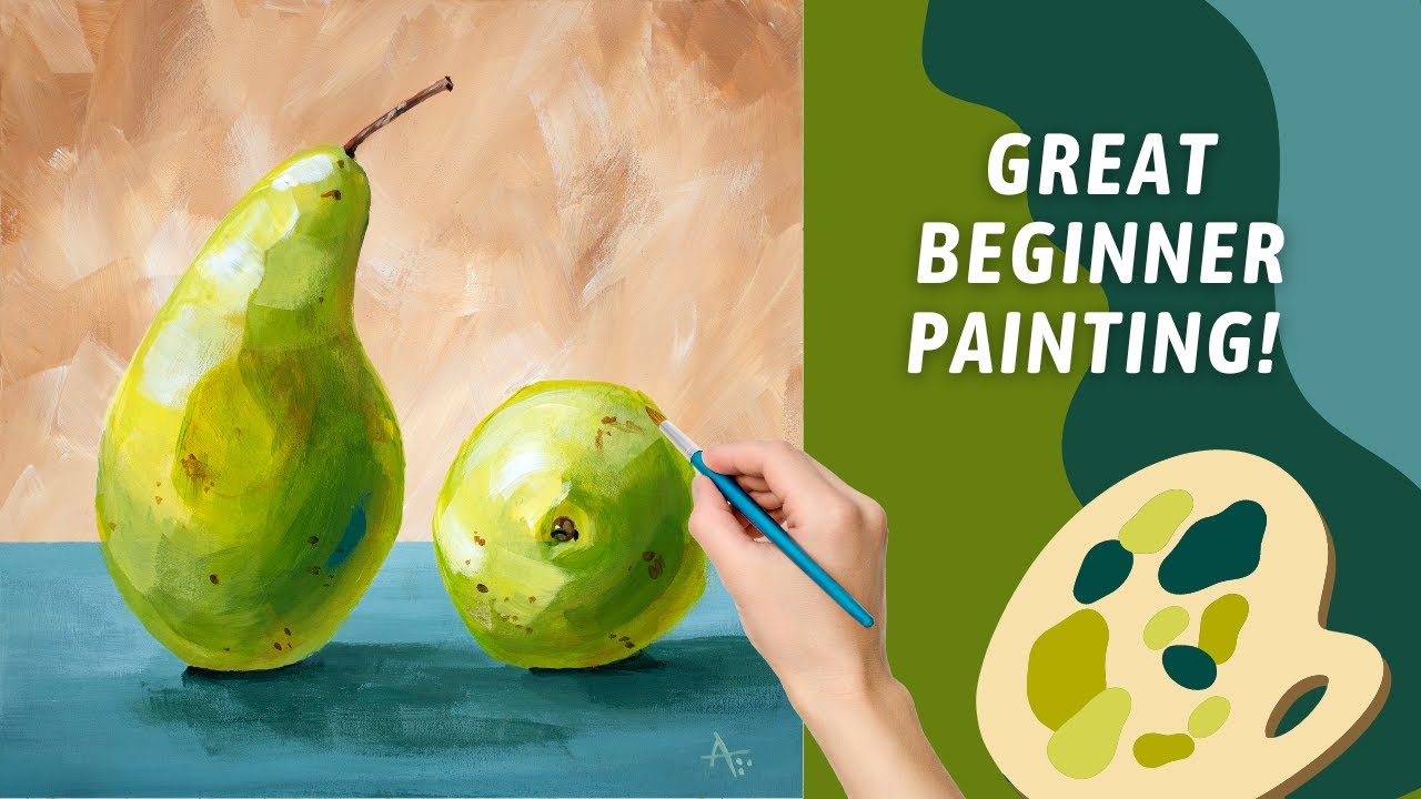 PEAR ACRYLIC PAINTING! Practice SHADING and REFLECTIVE LIGHT! Playing with VALUES and BRUSH WORK!