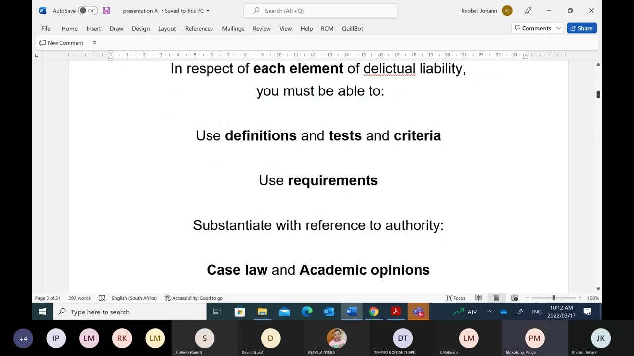 Intro Law of Delict pvl3703. 2022 online class