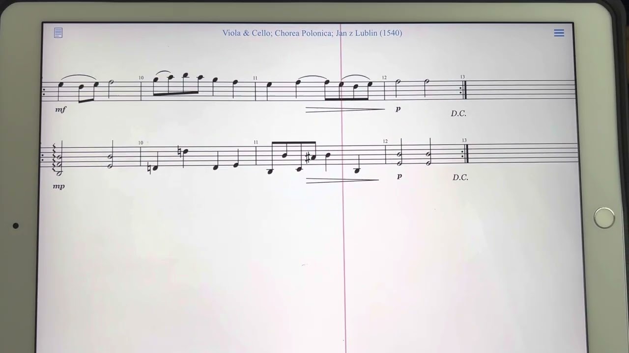 Viola & Cello; Chorea Polonica; Jan z Lublin (1540); scrolling score study￼