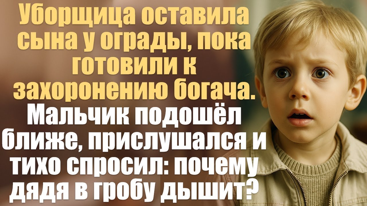 Уборщица оставила сына у ограды, пока готовили к захоронению богача. Мальчик подошёл ближе....