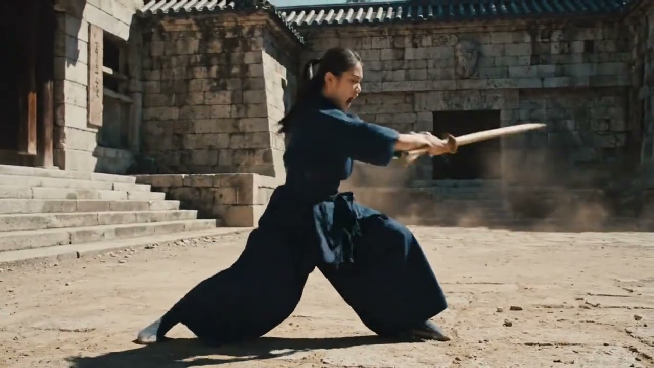 Japanese Village Girl Performs Traditional Kobujutsu