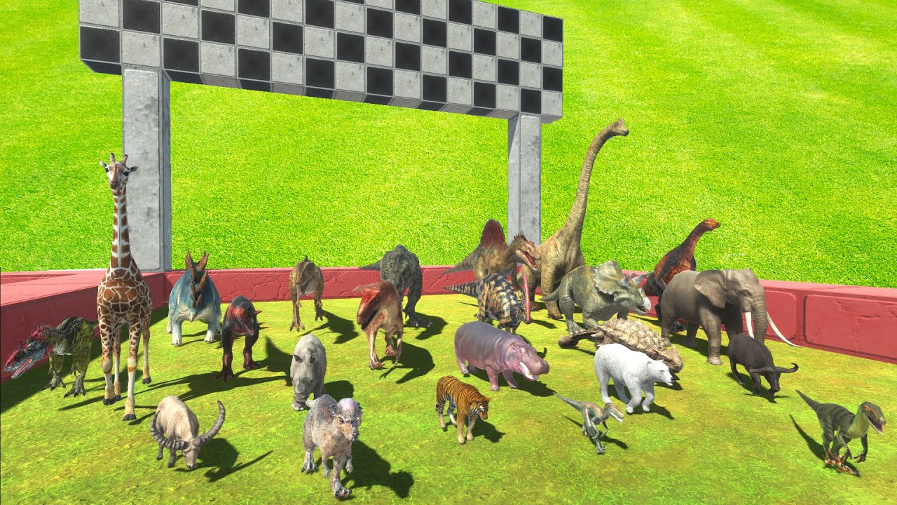 Swirl Speed Race Dinosaurs vs Animals Red Course - Animal Revolt Battle Simulator