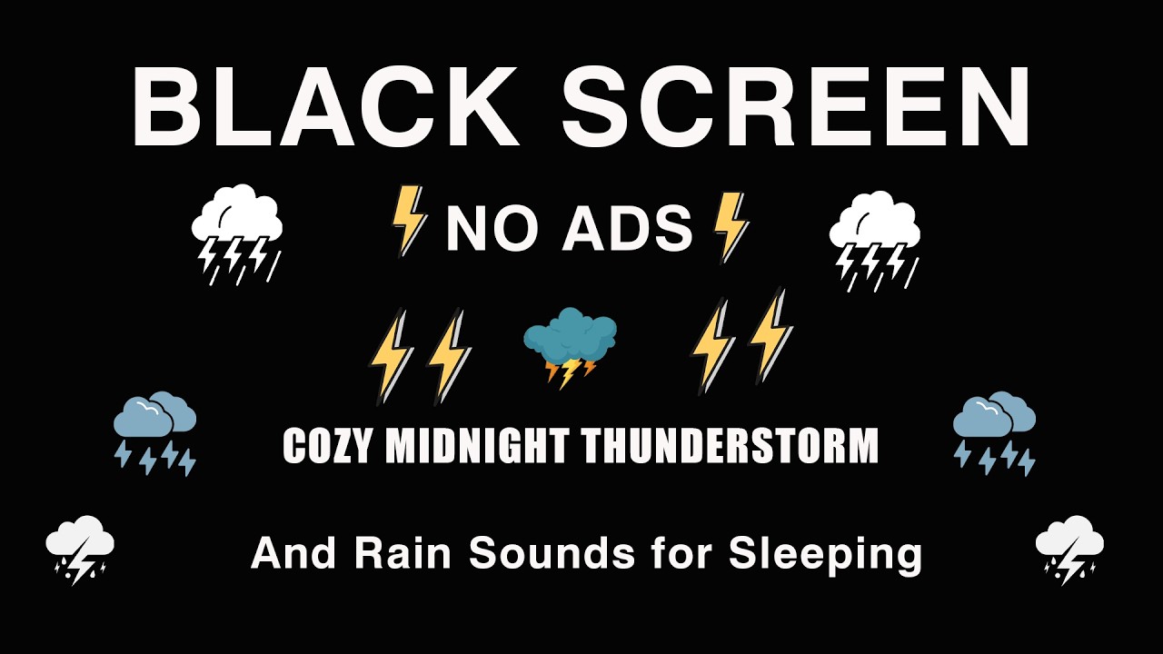 COZY MIDNIGHT THUNDERSTORM and Rain Sounds for Sleeping | BLACK SCREEN