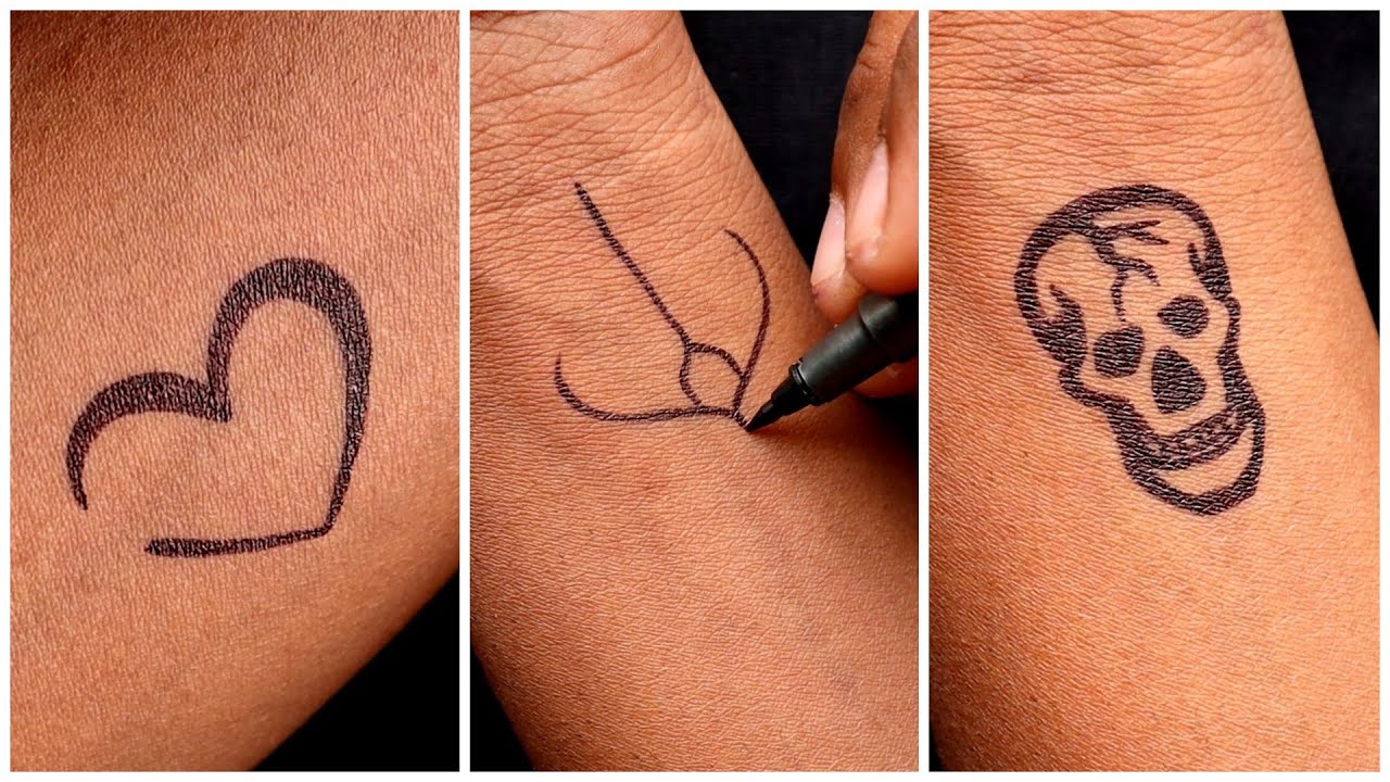 fire skull tattoo & a simple heart tattoo idea.