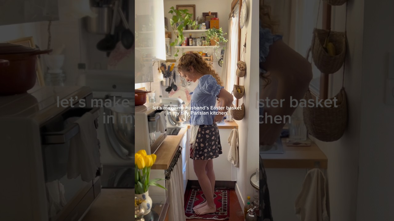 Making my husband&rsquo;s Easter basket in my tiny Parisian kitchen! #paris #baking #cake #pastry #easter