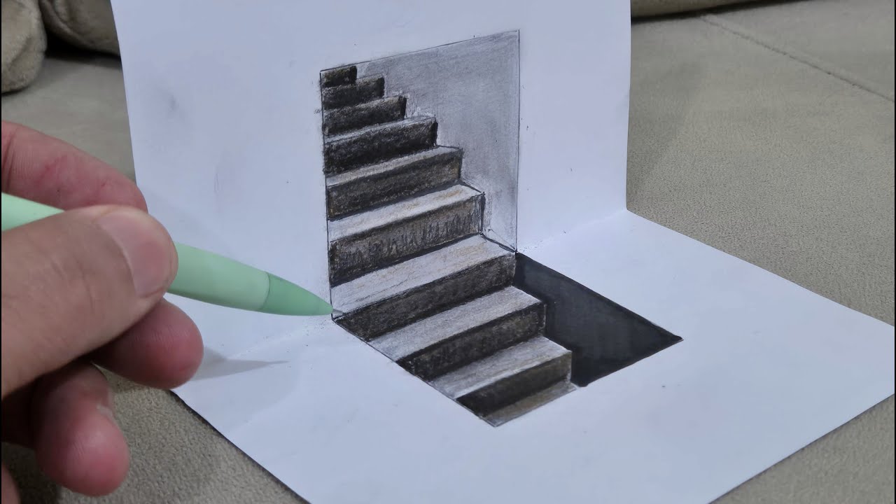 3d drawing easy stairs on paper how to draw 3d