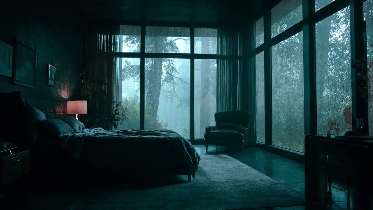 Cozy Forest Bedroom Rain on Window - Soothing Rainstorm Sounds for Sleep and Stress Free