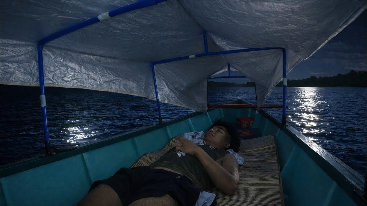 FISHING AND CAMPING IN A COZY LUXURY BOAT BY THE RIVER