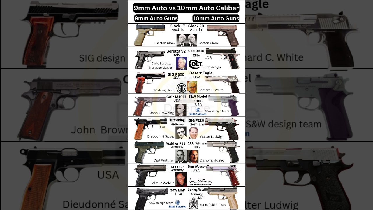 9mm Auto vs 10mm Auto Caliber Handguns #shorts