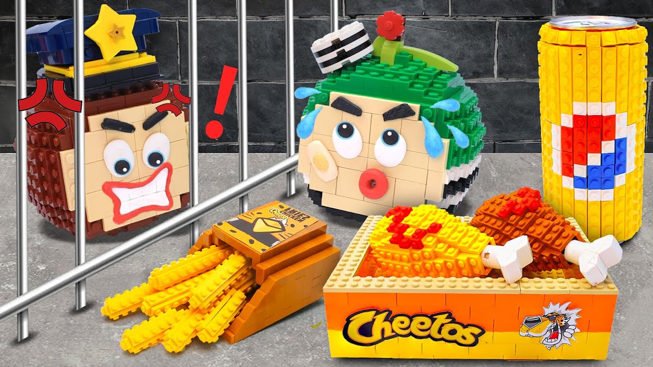 LEGO PRISON MUKBANG - Yellow Food Challenge & Fast Food IRL With Cocomelon | Coco Lego