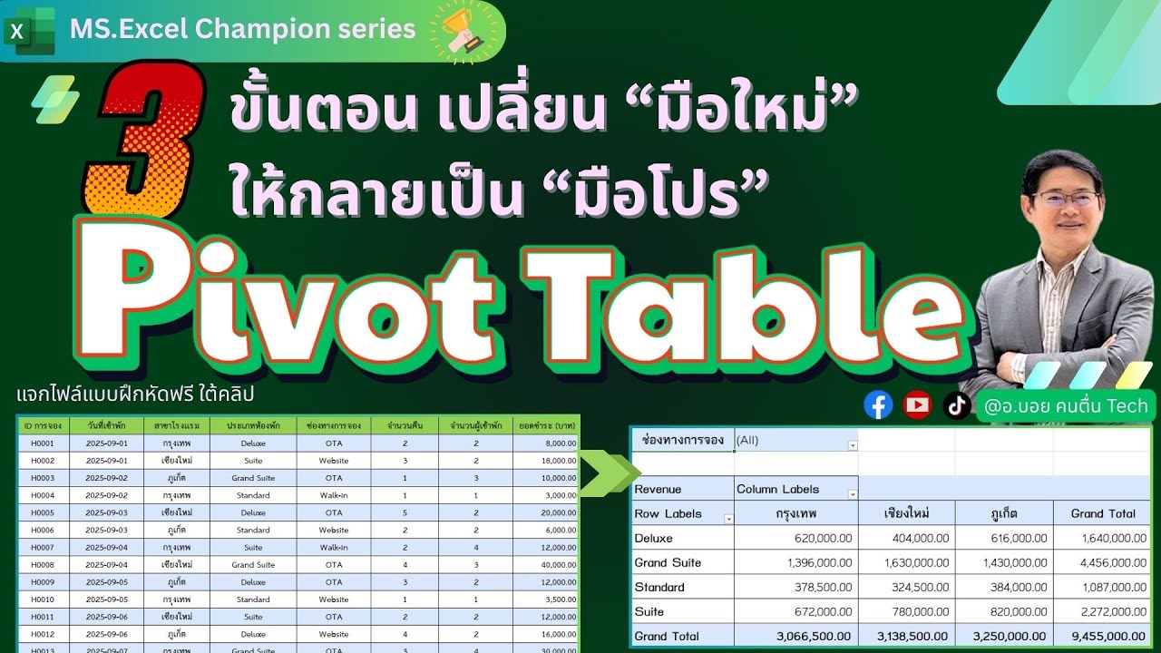 3 ขั้นตอน เปลี่ยนมือใหม่ สู่มือโปร ทำตารางสรุปข้อมูล Pivot Table Ep.1 #pivottable #exceltutorials