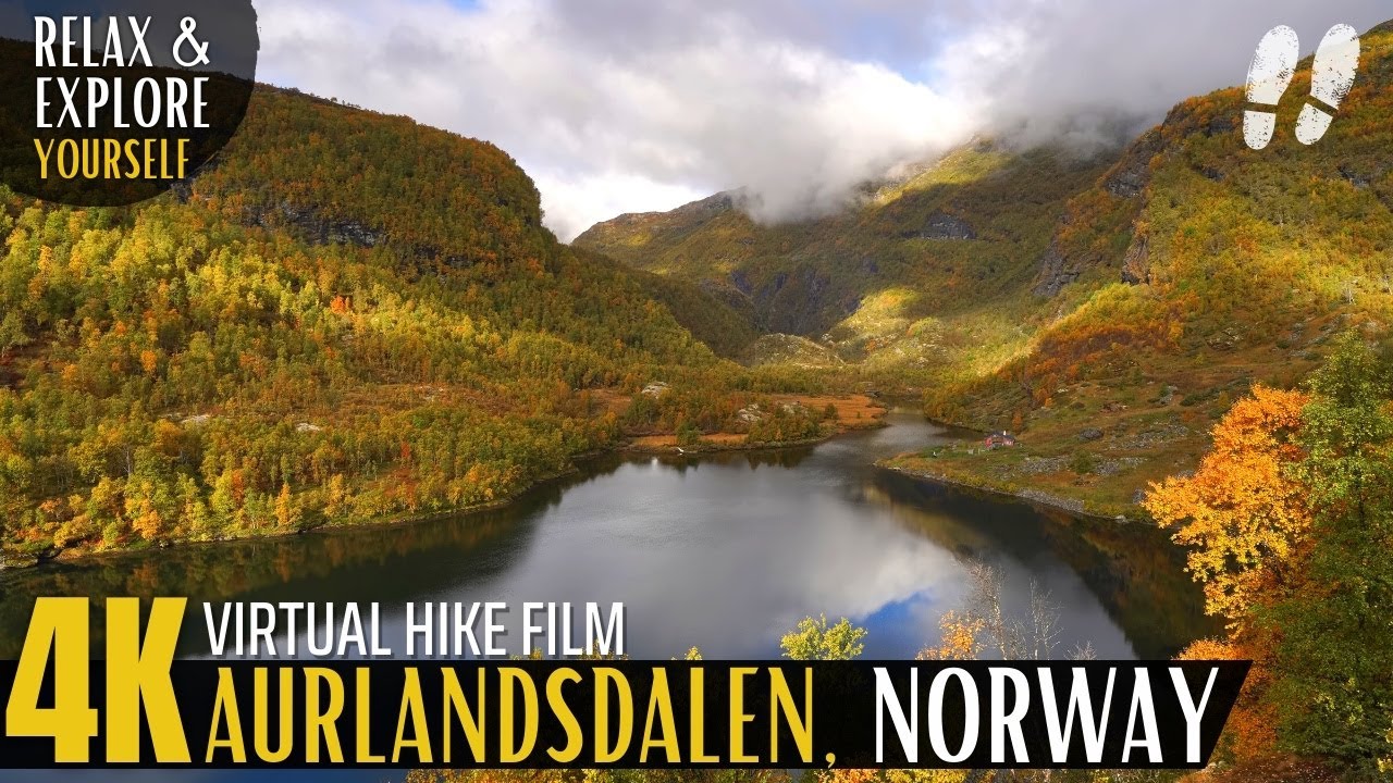 [Virtual] Hike in the most Beautiful Autumn Valley | Relax in Norway [Aurlandsdalen Valley 4K]