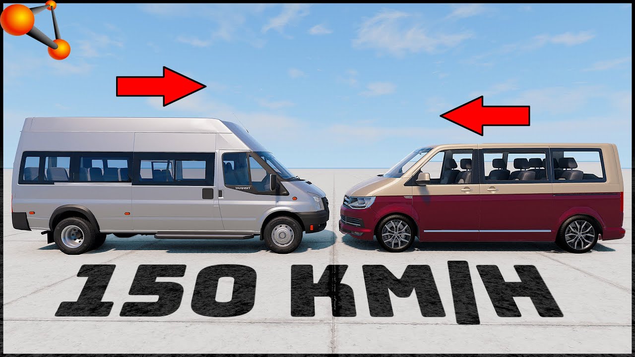 FORD TRANSIT vs VW MULTIVAN! 150 Km/H CRASH TEST! - BeamNg Drive