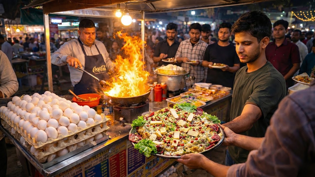 $5 FIRE Pizza Omelette 🔥 15 Eggs + Cheese + Paneer | Extreme Indian Street Food