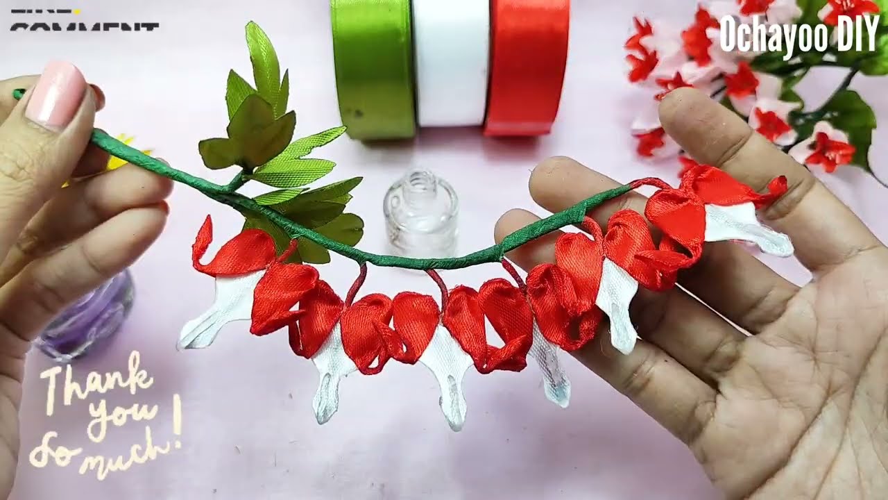 DIY bleeding heart flower making/how to make satin ribbon flower