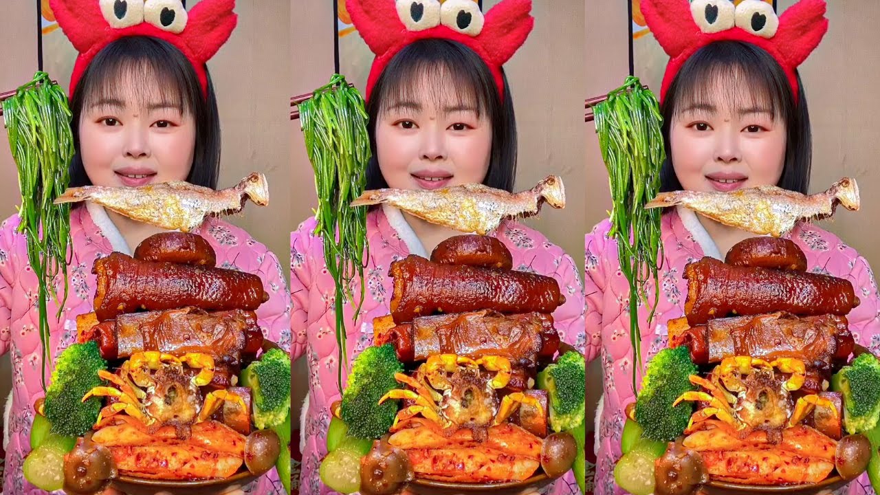 Rural Food ASMR Eating | Braised Pork Ribs & Pig’s Trotter | Spicy and Satisfying