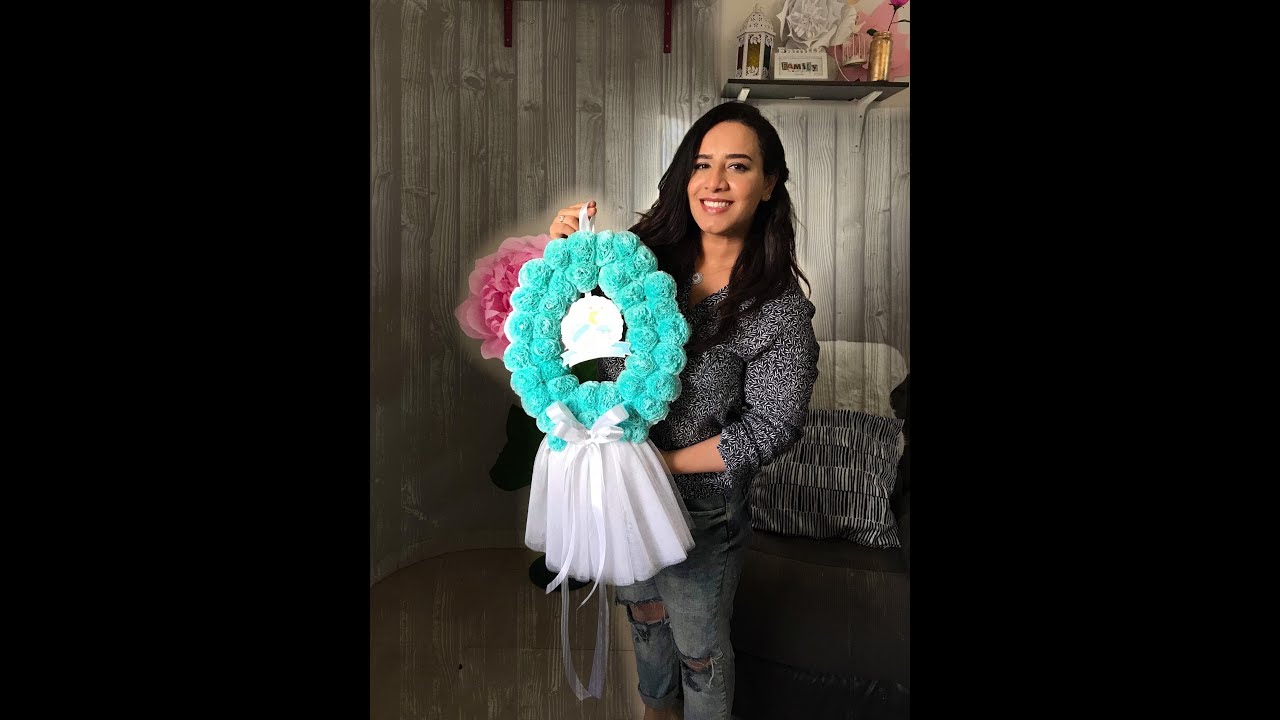 تعليقة على الباب للمواليد واعياد الميلاد بالمناديل baby shower front door decoration by tissues