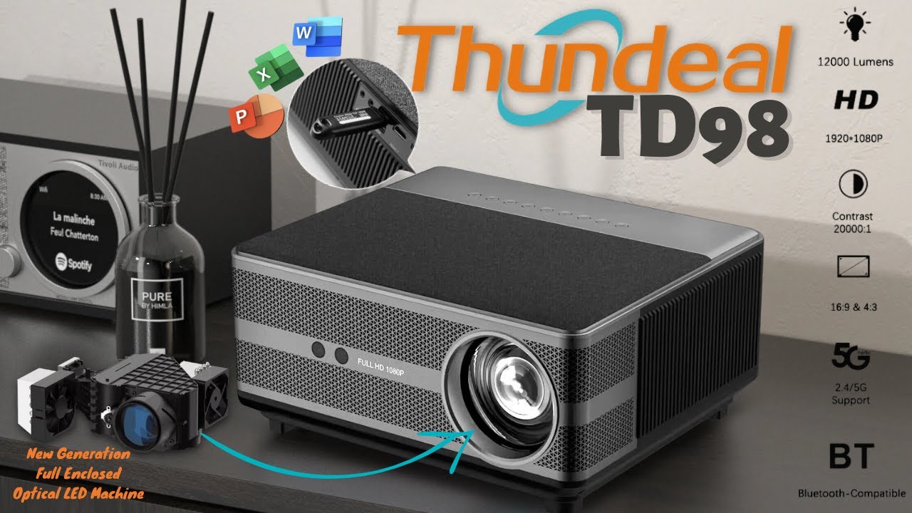 Thundeal TD98 Full HD Smart Projector | 1080p, 12000 Lumens, 6D Keystone