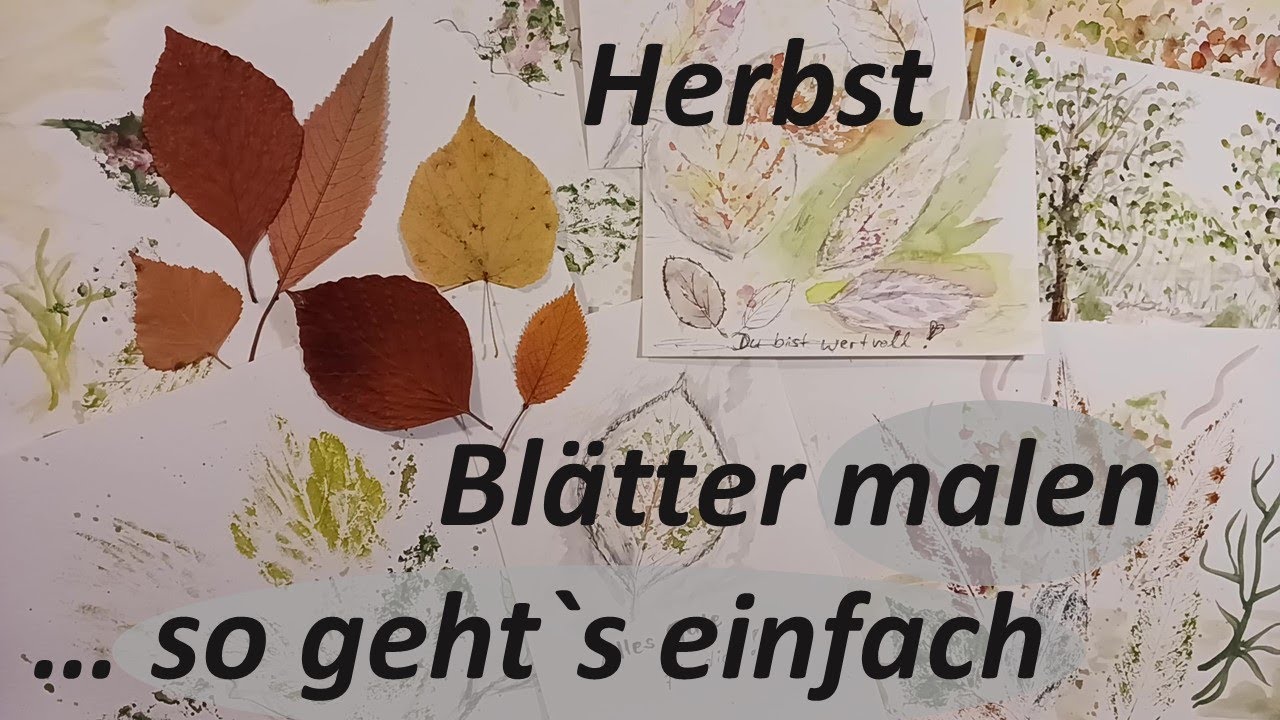 Herbst malen Bl&auml;tter zeichnen Aquarellfarbe Fineliner und Grafitstift wasservermalen