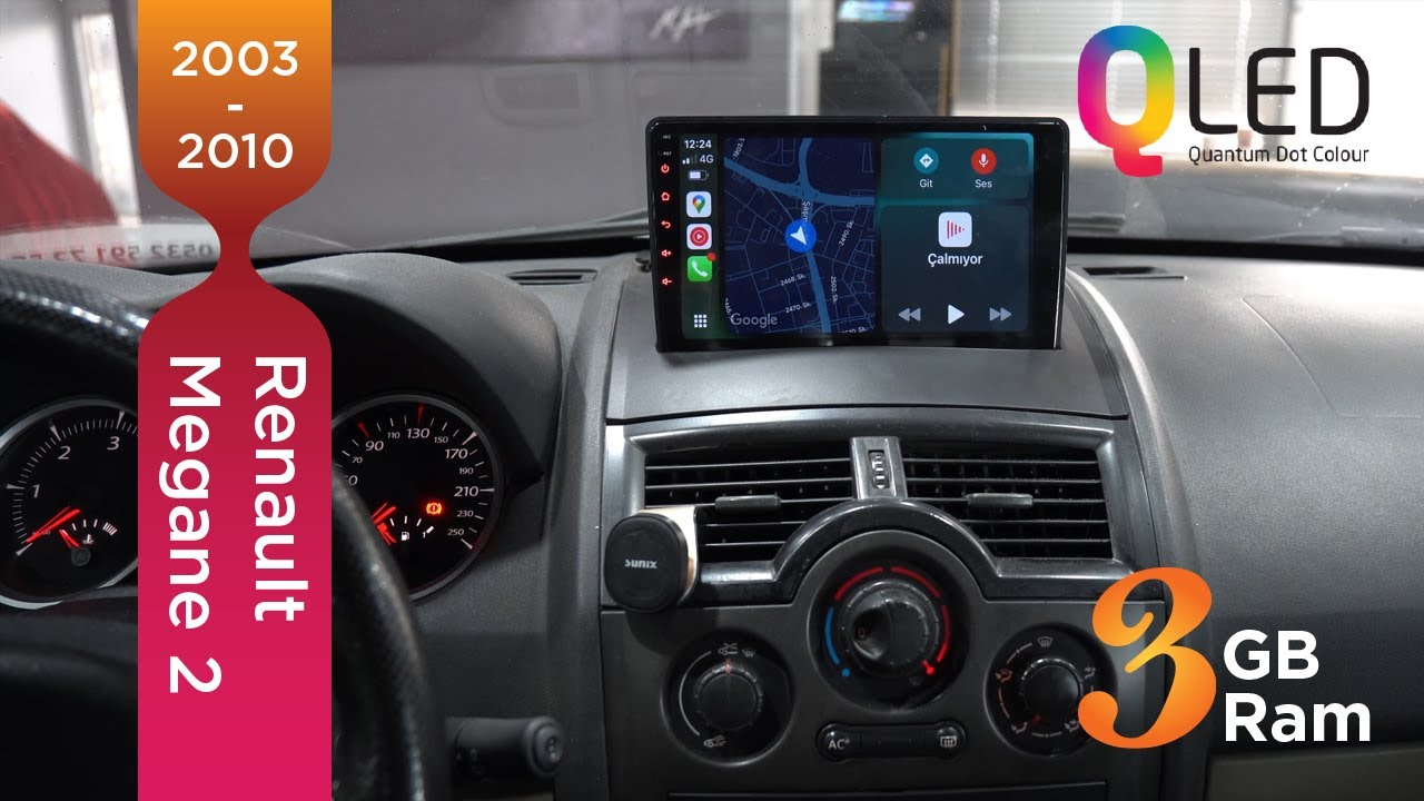Renault Megane 2 2003-2010 3 GB RAM QLED Ekran Kablosuz Carplay Android Multimedya Navigasyon