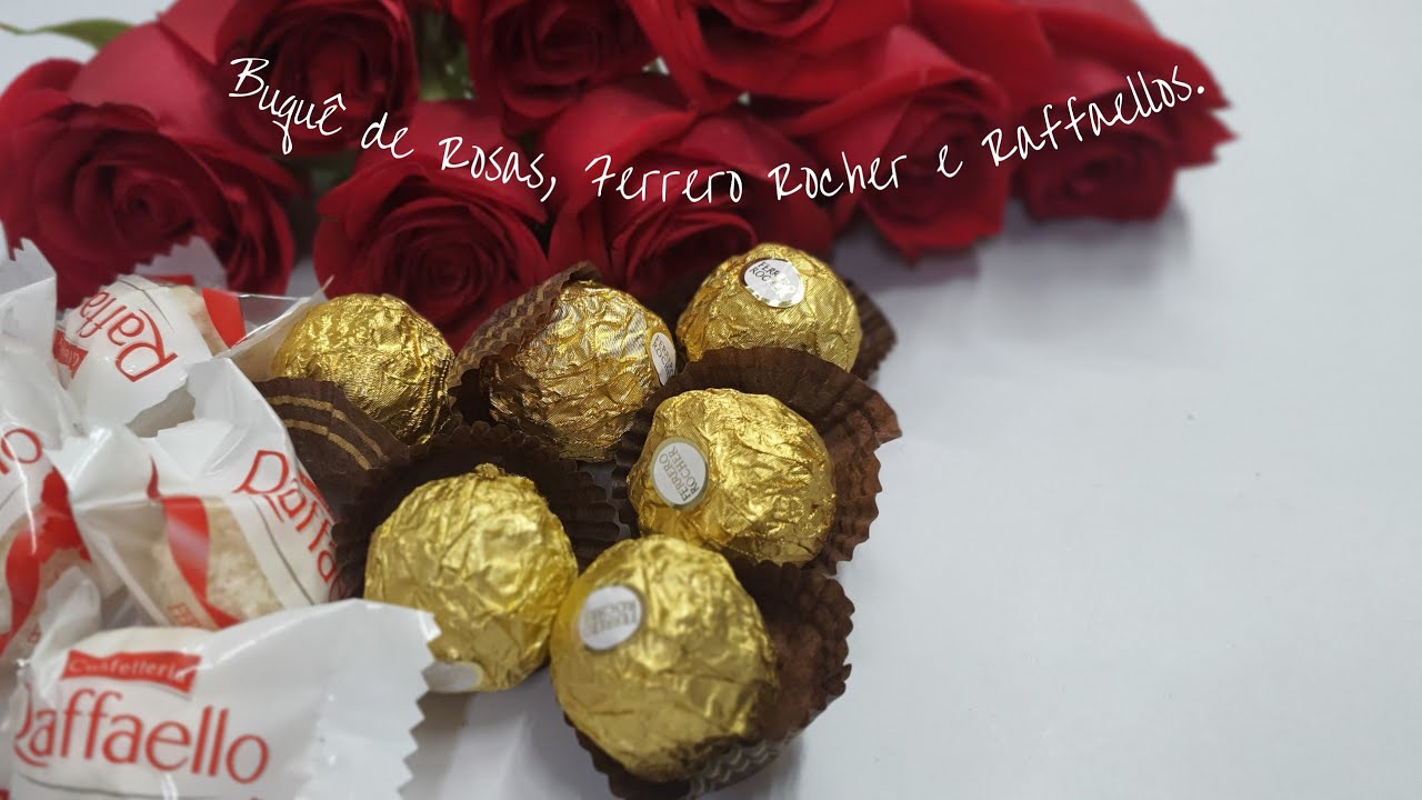 Buquê Coração de Ferrero Rocher, Raffaellos e Rosas.
