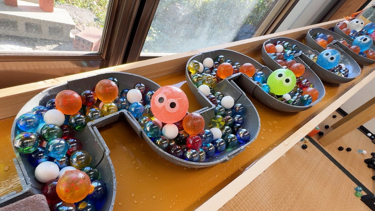 Marble run course using pipe slopers, clear pipes, and water #ASMR