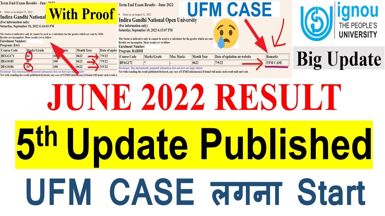 IGNOU JUNE 2022 Exam Result Big Update Published | Result 5th Update | UFM CASE | important Update